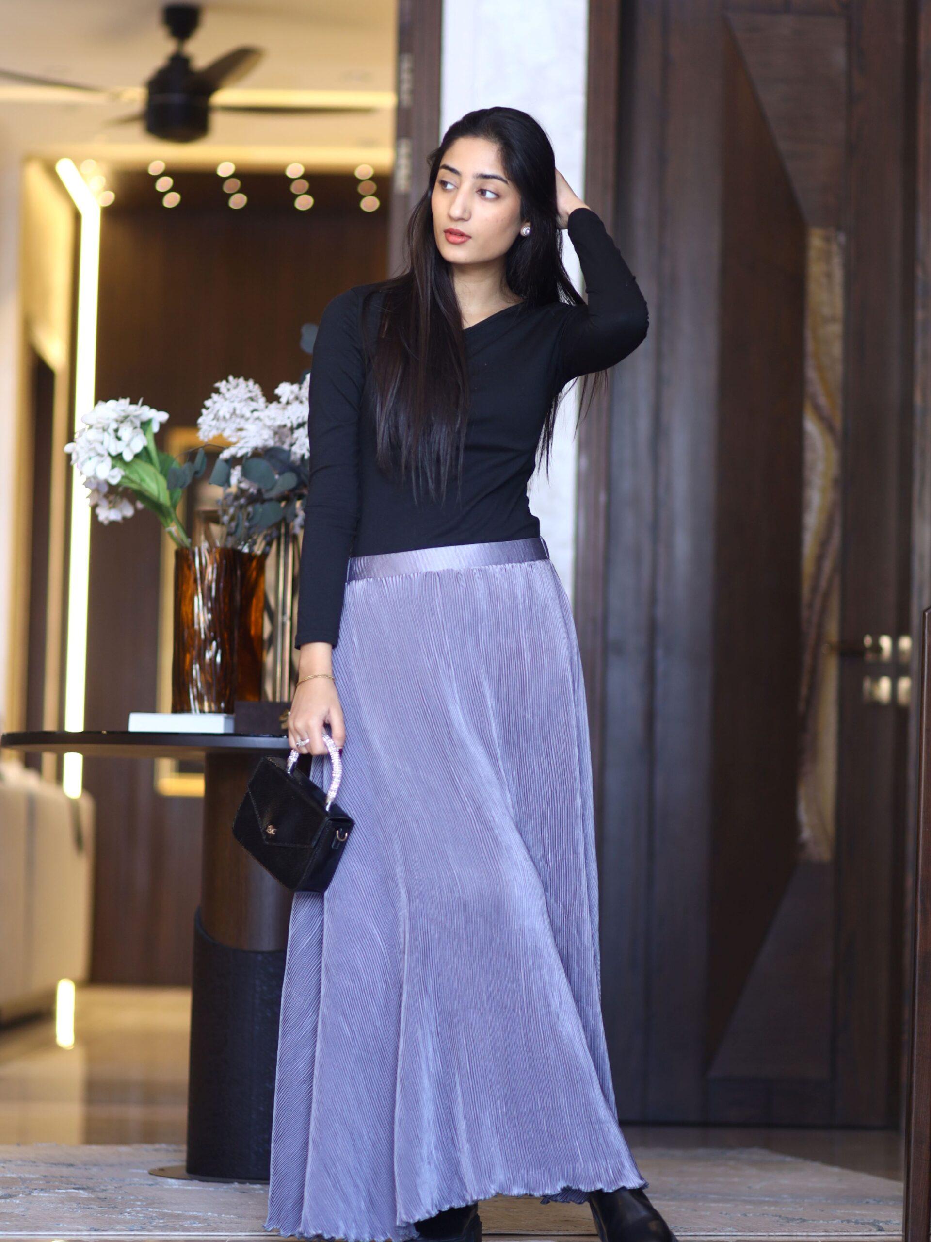Lilac Pleated Silk Skirt